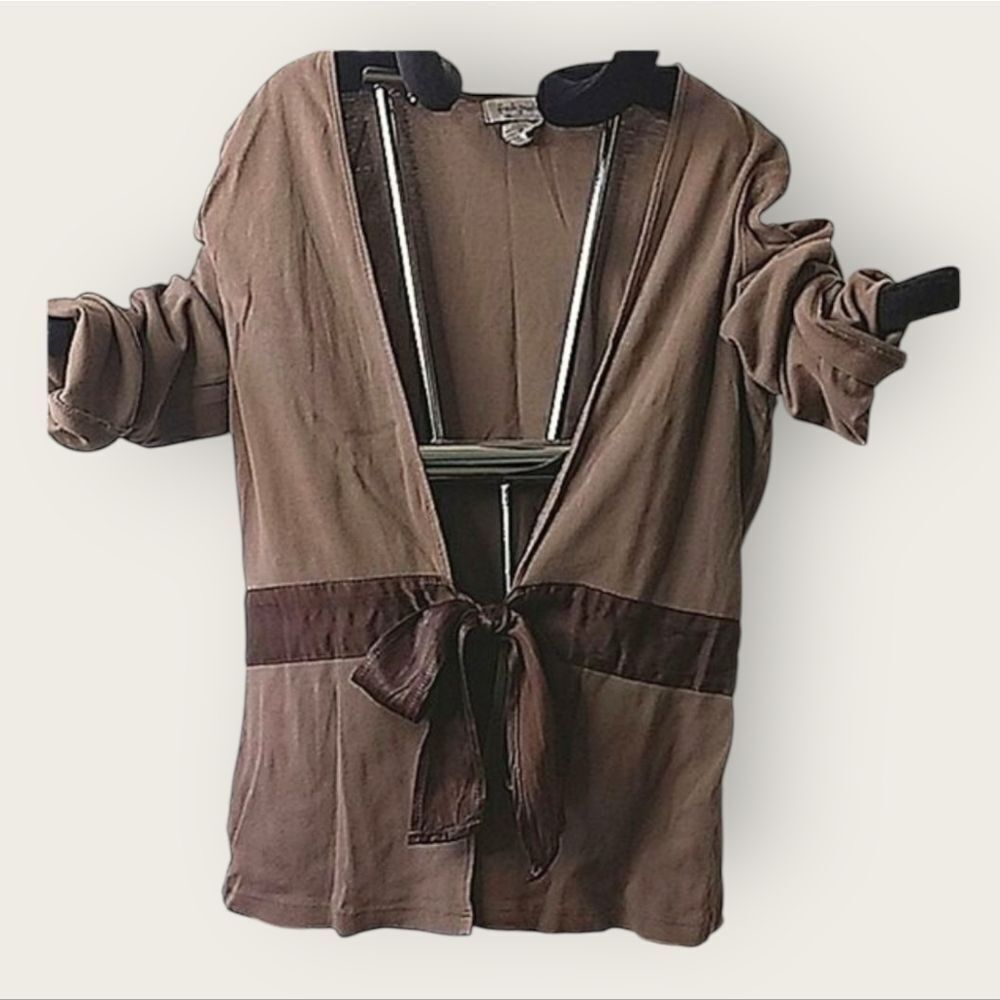 Vintage Fresh Produce Taupe Brown Belted Cotton Cardigan size M